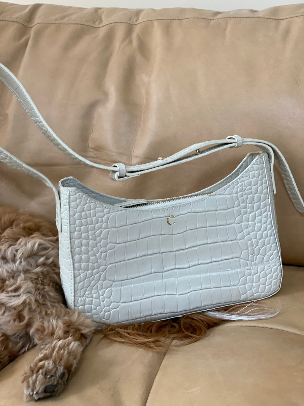 'Florence' Cream Leather Baguette Bag