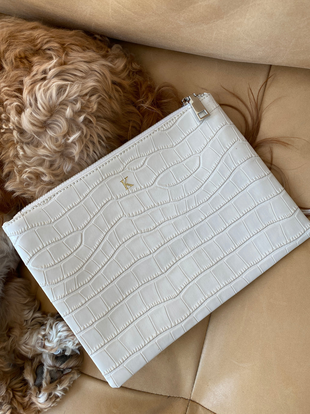 Cream Leather Roomy Pouch