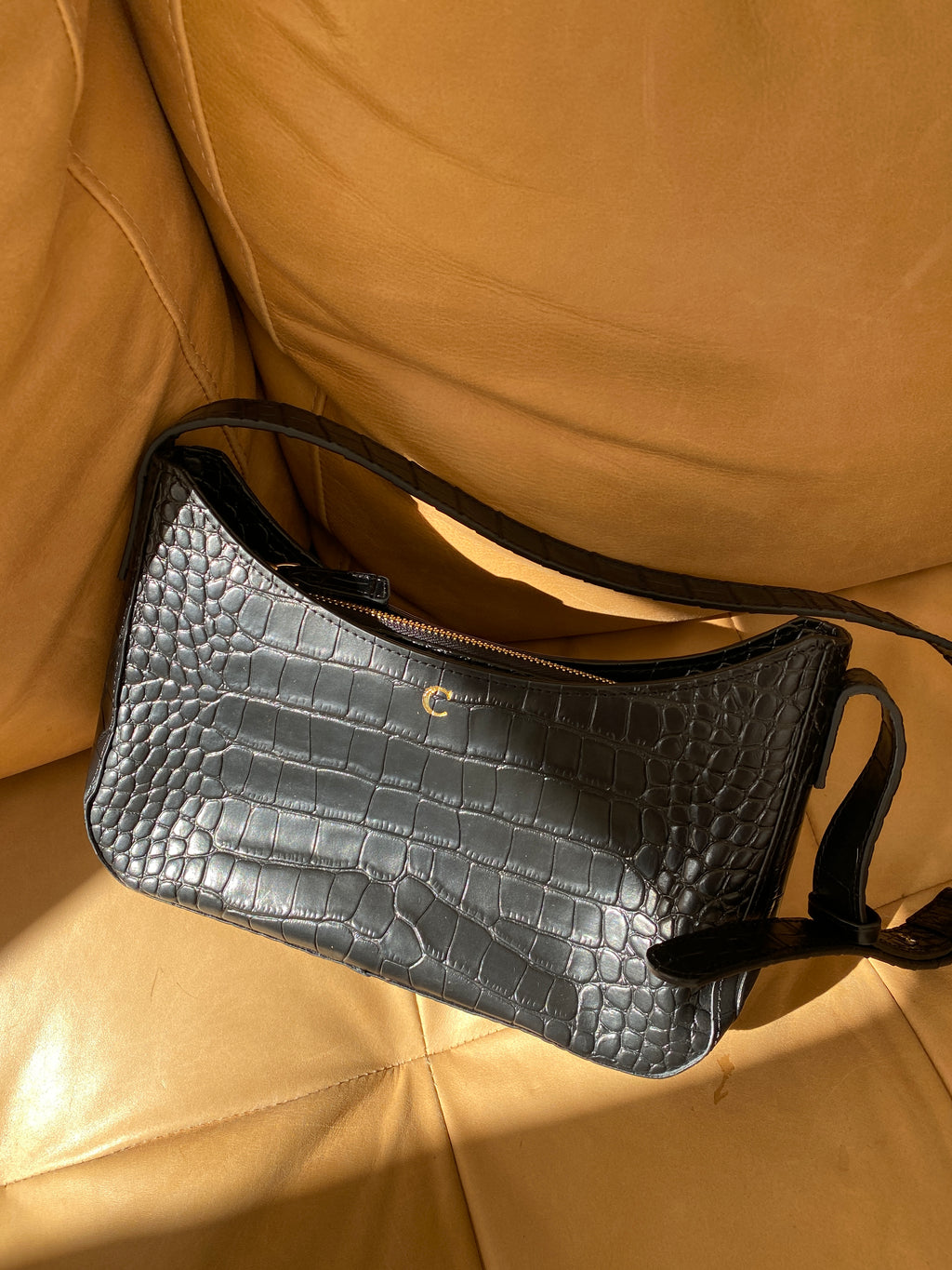 Florence' Black  Leather Baguette Bag
