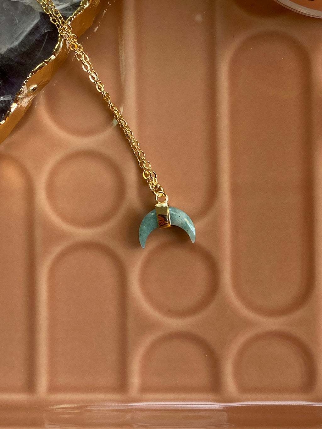 Crescent Moon Crystal Necklace | Amazonite