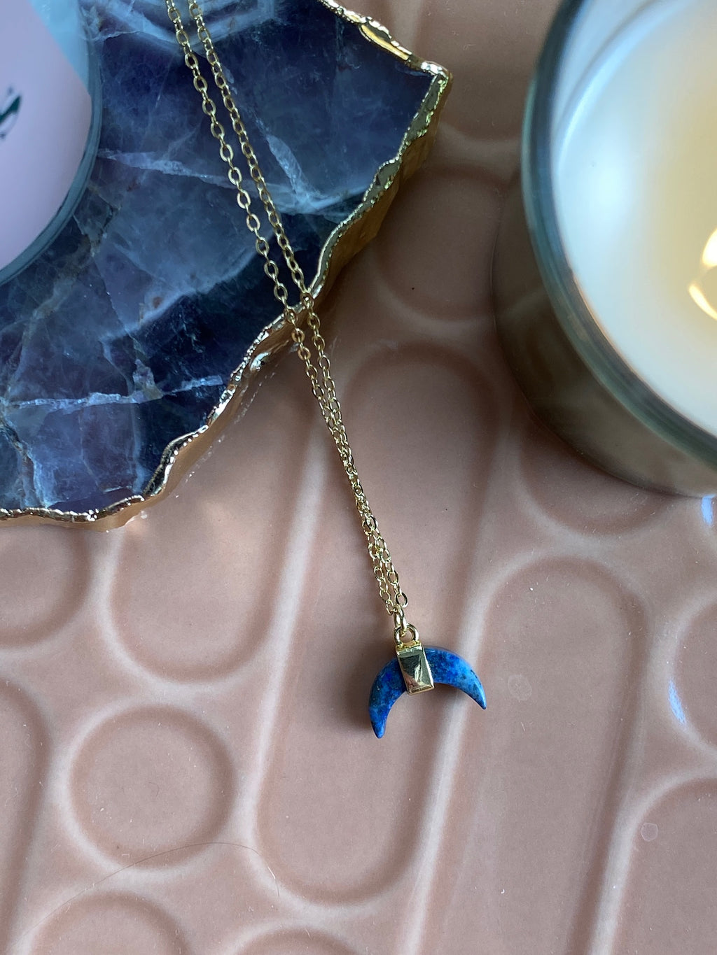Crescent Moon Crystal Necklace | Lapis