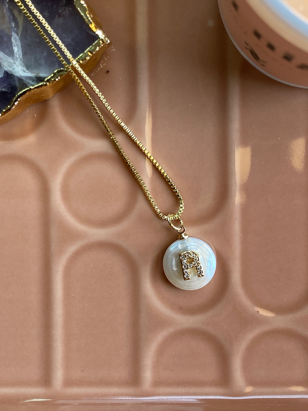 Mykonos Pearl Initial Necklace | R