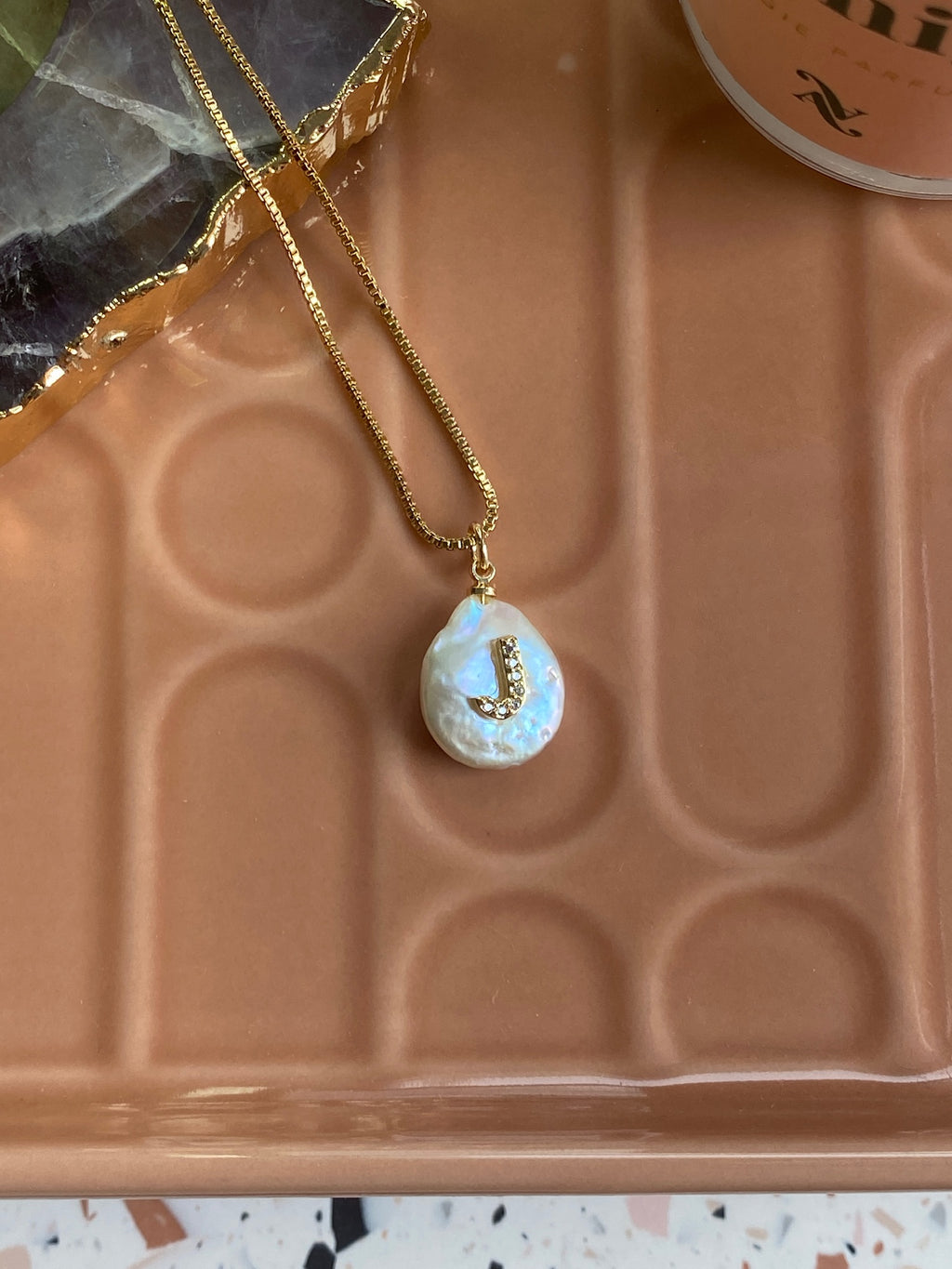 Mykonos Pearl Initial Necklace | J