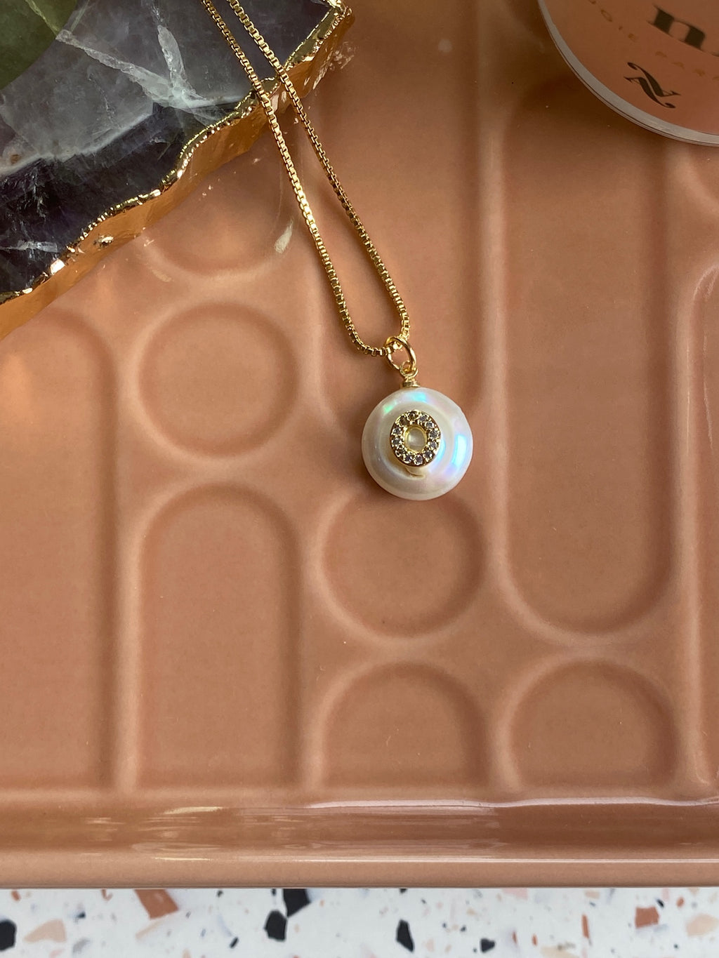 Mykonos Pearl Initial Necklace | O