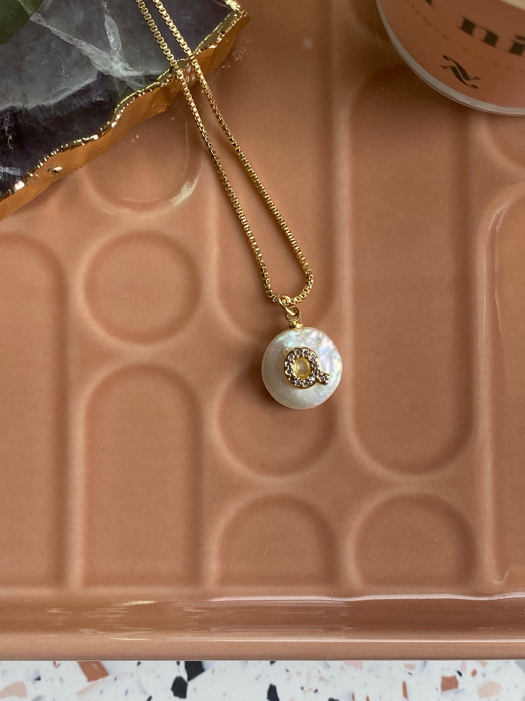 Mykonos Pearl Initial Necklace | Q