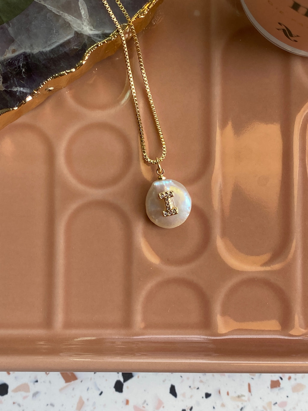 Mykonos Pearl Initial Necklace | I